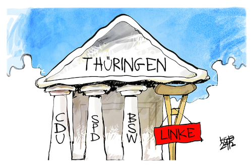 Cartoon: Thüringen (medium) by Kostas Koufogiorgos tagged karikatur,koufogiorgos,linke,thüringen,brombeer,koalition,stütze,säule,karikatur,koufogiorgos,linke,thüringen,brombeer,koalition,stütze,säule