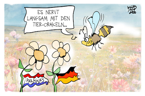 Cartoon: Tierorakel (medium) by Kostas Koufogiorgos tagged karikatur,koufogiorgos,blume,biene,tierorakel,wm,fußball,karikatur,koufogiorgos,blume,biene,tierorakel,wm,fußball
