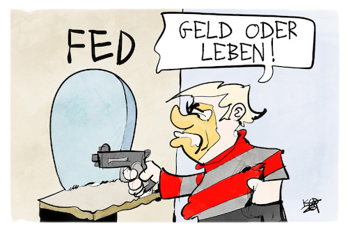 Cartoon: Trump bedroht die FED (medium) by Kostas Koufogiorgos tagged karikatur,koufogiorgos,fed,usa,powell,drohung,notenbank,trump,geld,leben,karikatur,koufogiorgos,fed,usa,powell,drohung,notenbank,trump,geld,leben