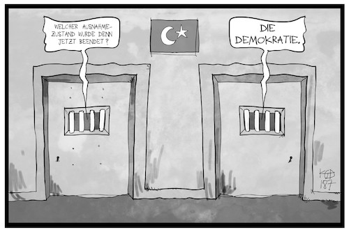 Cartoon: Türkei (medium) by Kostas Koufogiorgos tagged karikatur,koufogiorgos,illustration,cartoon,tuerkei,ausnahmezustand,demokratie,zelle,haft,gefängnis,karikatur,koufogiorgos,illustration,cartoon,tuerkei,ausnahmezustand,demokratie,zelle,haft,gefängnis