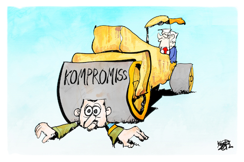 Cartoon: Ukraine-Krieg (medium) by Kostas Koufogiorgos tagged karikatur,koufogiorgos,ukraine,selenskyj,dampfwalze,krieg,kompromiss,planierraupe,karikatur,koufogiorgos,ukraine,selenskyj,dampfwalze,krieg,kompromiss,planierraupe