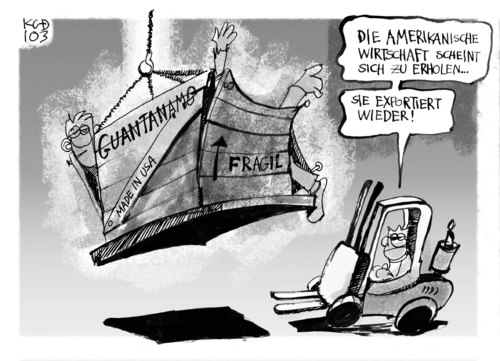 Cartoon: US-Exporte (medium) by Kostas Koufogiorgos tagged deutschland,guantanamo,export,terrorismus,aussenpolitik,terro,terroristen