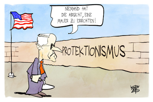 Cartoon: US-Protektionismus (medium) by Kostas Koufogiorgos tagged karikatur,koufogiorgos,usa,biden,mauer,protektionismus,karikatur,koufogiorgos,usa,biden,mauer,protektionismus