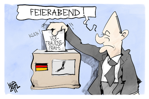 Cartoon: Vertrauensfrage (medium) by Kostas Koufogiorgos tagged karikatur,koufogiorgos,vertrauensfrage,stechuhr,antrag,feierabend,karikatur,koufogiorgos,vertrauensfrage,stechuhr,antrag,feierabend