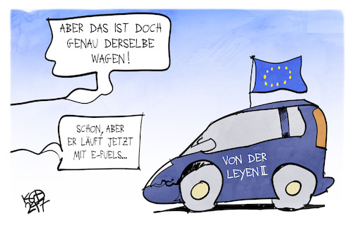 Cartoon: Von der Leyen II (medium) by Kostas Koufogiorgos tagged karikatur,koufogiorgos,von,der,leyen,eu,europa,amtszeit,auto,efuel,karikatur,koufogiorgos,von,der,leyen,eu,europa,amtszeit,auto,efuel