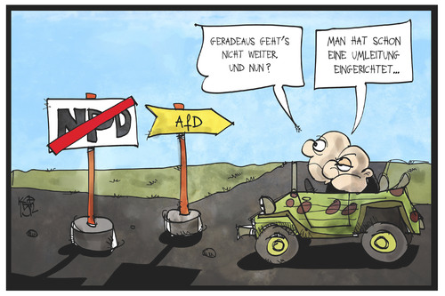 Cartoon: Von der NPD zur AfD (medium) by Kostas Koufogiorgos tagged karikatur,koufogiorgos,illustration,cartoon,npd,verbot,afd,partei,wegweiser,richtung,umleitung,neonazi,rechtsextremismus,rechtspopulismus,politik,karikatur,koufogiorgos,illustration,cartoon,npd,verbot,afd,partei,wegweiser,richtung,umleitung,neonazi,rechtsextremismus,rechtspopulismus,politik