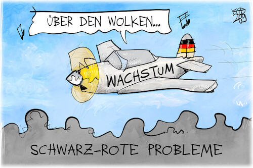 Cartoon: Wachstumsprognose (medium) by Kostas Koufogiorgos tagged karikatur,koufogiorgos,flugzeug,wolken,regierung,probleme,schwarz,rot,konjunktur,karikatur,koufogiorgos,flugzeug,wolken,regierung,probleme,schwarz,rot,konjunktur