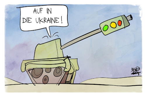 Cartoon: Waffen für die Ukraine (medium) by Kostas Koufogiorgos tagged karikatur,koufogiorgos,ampel,panzer,waffen,ukraine,krieg,karikatur,koufogiorgos,ampel,panzer,waffen,ukraine,krieg