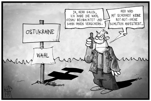 Cartoon: Wahl Ostukraine (medium) by Kostas Koufogiorgos tagged karikatur,koufogiorgos,illustration,cartoon,ostukraine,wahl,gauck,rot,grün,linke,koalition,demokratie,politik,karikatur,koufogiorgos,illustration,cartoon,ostukraine,wahl,gauck,rot,grün,linke,koalition,demokratie,politik