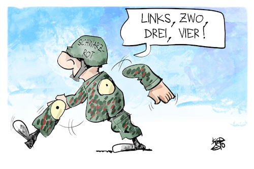 Cartoon: Wehrdienst (medium) by Kostas Koufogiorgos tagged karikatur,koufogiorgos,wehrdienst,schwarz,rot,refierung,soldat,marschieren,karikatur,koufogiorgos,wehrdienst,schwarz,rot,refierung,soldat,marschieren