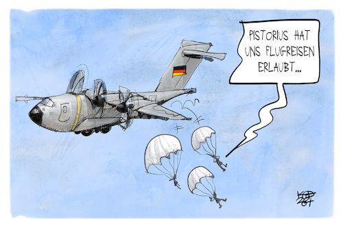 Cartoon: Wehrdienst (medium) by Kostas Koufogiorgos tagged karikatur,koufogiorgos,wehrdienst,atlas,bundeswehr,fallschirm,flugreise,karikatur,koufogiorgos,wehrdienst,atlas,bundeswehr,fallschirm,flugreise