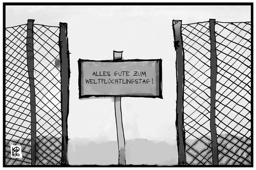 Cartoon: Weltflüchtlingstag 2016 (medium) by Kostas Koufogiorgos tagged karikatur,koufogiorgos,illustration,cartoon,weltflüchtlingstag,zaun,grenze,empfang,flüchtlinge,flüchtlingspolitik,karikatur,koufogiorgos,illustration,cartoon,weltflüchtlingstag,zaun,grenze,empfang,flüchtlinge,flüchtlingspolitik