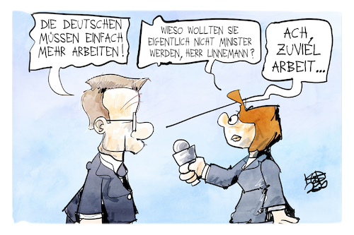 Cartoon: Work-Life-Balance (medium) by Kostas Koufogiorgos tagged karikatur,koufogiorgos,work,life,balance,arbeit,linnemann,cdu,karikatur,koufogiorgos,work,life,balance,arbeit,linnemann,cdu