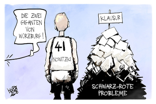 Cartoon: Würzburger Giganten (medium) by Kostas Koufogiorgos tagged karikatur,koufogiorgos,würzburg,giganten,klasur,regierung,probleme,berg,karikatur,koufogiorgos,würzburg,giganten,klasur,regierung,probleme,berg