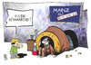 Cartoon: Am Mainzer Hbf. (small) by Kostas Koufogiorgos tagged mainz,bahn,db,mainzelmännchen,passagier,karikatur,koufogiorgos