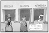 Cartoon: AstraZeneca (small) by Kostas Koufogiorgos tagged karikatur,koufogiorgos,illustration,cartoon,astrazeneca,image,öffnung,blumen,friseure,impfstoff,impfung,pandemie,corona