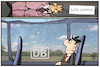 Cartoon: Bahnpreise (small) by Kostas Koufogiorgos tagged karikatur,koufogiorgos,illustration,cartoon,bahn,sparpreis,super,reisen,passagier,fahrgast,kunde,beförderung,economy,klasse,verkehr