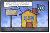 Cartoon: CSU und die Maut (small) by Kostas Koufogiorgos tagged karikatur,koufogiorgos,illustration,cartoon,csu,partei,bayern,referendum,abspaltung,unabhängigkeit,maut,pkw,erpressung,druckmittel,haus,bundesrepublik,deutschland,politik