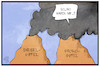 Cartoon: GroKo-Gipfel (small) by Kostas Koufogiorgos tagged karikatur,koufogiorgos,illustration,cartoon,groko,gipfel,diesel,rauch,qualmumwelt,feinstaub,regierungsbildung,regierungskrise