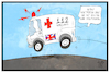Cartoon: Hilfe für Theresa May (small) by Kostas Koufogiorgos tagged karikatur,koufogiorgos,illustration,cartoon,theresa,may,ambulanz,rettungswagen,schuss,knie,wahl,eigentor,uk,grossbritannien