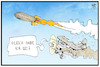 Cartoon: Jagd auf die Mutanten (small) by Kostas Koufogiorgos tagged karikatur,koufogioros,illustration,cartoon,corona,mutant,b117,rakete,propeller,flugzeug,fliegen,jagd,pandemie