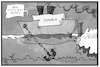 Cartoon: Jamaika-Sondierung (small) by Kostas Koufogiorgos tagged karikatur,koufogiorgos,illustration,cartoon,jamaika,sondierung,schiff,anker,csu,partei,politik,fahrt,meer,hindernis,erschwernis,verhandlung