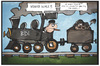 Cartoon: Kohlekraft (small) by Kostas Koufogiorgos tagged karikatur,koufogiorgos,illustration,cartoon,kohle,wirtschaft,gabriel,bdi,industrie,lokomotive,zug,kohlekraft,energie,umwelt,politik