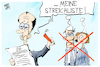 Cartoon: Merzens Streichliste (small) by Kostas Koufogiorgos tagged karikatur,koufogiorgos,sparmassnahmen,michel,bürger,merz,streichliste
