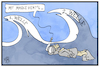 Cartoon: Mit Maske durch die zweite Welle (small) by Kostas Koufogiorgos tagged karikatur,koufogiorgos,illustration,cartoon,maske,welle,corona,pandemie,taucher,tauchmaske,untertauchen,schwimmen,virus