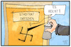 Cartoon: Nazinotstand Dresden (small) by Kostas Koufogiorgos tagged karikatur,koufogiorgos,illustration,cartoon,nazinotstand,rechtsextremismus,stadtrat,dresden,symbol,nationalsozialismus,hakenkreuz
