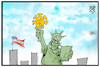 Cartoon: New York (small) by Kostas Koufogiorgos tagged karikatur,koufogiorgos,illustration,cartoon,new,york,miss,liberty,freiheitsstatue,corona,virus,pandemie,usa,krankheit