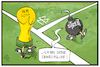 Cartoon: Özil-Debatte (small) by Kostas Koufogiorgos tagged karikatur,koufogiorgos,illustration,cartoon,özil,dfb,fussball,einwechselspieler,spielfeld,rasen,sport,streit,bombe,pokal,weltmeister