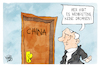 Cartoon: Putin in China (small) by Kostas Koufogiorgos tagged karikatur,koufogiorgos,putin,china,drohne,krieg,angst,russland