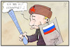 Cartoon: Putins Verteidigung (small) by Kostas Koufogiorgos tagged karikatur,koufogiorgos,illustration,cartoon,nordstream,putin,merkelchen,gas,pipeline,energie,projekt,russland,ostsee