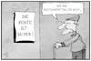 Cartoon: Renteneintrittsalter (small) by Kostas Koufogiorgos tagged karikatur,koufogiorgos,illustration,cartoon,rente,68,rentenalter,senior,alter,sicher