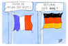 Cartoon: Rentenreform in Frankreich (small) by Kostas Koufogiorgos tagged karikatur,koufogiorgos,frankreich,deutschland,fahne,rentenreform,demonstration,protest