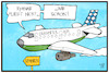 Cartoon: Seehofer Air (small) by Kostas Koufogiorgos tagged karikatur,koufogiorgos,illustration,cartoon,seehofer,fluglinie,flugzeug,fliegen,rückführung,migranten,spanien,ryanair,streik,asylpolitik,migration,csu