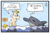 Cartoon: September mit Delfin (small) by Kostas Koufogiorgos tagged karikatur,koufogiorgos,illustration,cartoon,delfin,schwimmen,schwimmer,baden,kiel,kieler,förde,sommer,wasser,heiss,september,wetter,klima,hitze