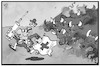 Cartoon: Sturm auf die Hausarztpraxis (small) by Kostas Koufogiorgos tagged karikatur,koufogiorgos,illustration,cartoon,hausarzt,torrero,stier,ansturm,impfwillige,praxis,arena,stierkampf