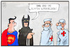 Cartoon: Superhelden (small) by Kostas Koufogiorgos tagged karikatur,koufogiorgos,illustration,cartoon,batman,superman,arzt,krankenschwester,pfleger,corona,krise,pandemie,gesundheitswesen,held,superheld