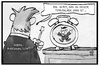 Cartoon: Terroralarm (small) by Kostas Koufogiorgos tagged karikatur,koufogiorgos,illustration,cartoon,terroralarm,wecker,maiziere,generalbundesanwalt,reparieren,inspektion,untersuchung,justiz,terrorismus