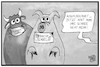 Cartoon: Tierwohllabel (small) by Kostas Koufogiorgos tagged karikatur,koufogiorgos,illustration,cartoon,tierwohl,fleisch,mast,tierquälerei,schwein,kuh,rind,landwirtschaft,ernährung,schlachten