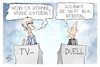 Cartoon: TV-Duell (small) by Kostas Koufogiorgos tagged karikatur,koufogiorgos,tv,duell,scholz,merz,blau,afd