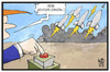 Cartoon: US-Feuerwerk (small) by Kostas Koufogiorgos tagged karikatur,koufogiorgos,illustration,cartoon,usa,donald,trump,feuerwerk,rakete,atombombe,sieg,präsident,krieg