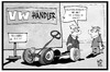 Cartoon: VW-Zuliefererstreit (small) by Kostas Koufogiorgos tagged karikatur,koufogiorgos,illustration,cartoon,vw,arbeiter,volkswagen,zulieferer,streit,autoteile,autobauer,wirtschaft,haendler,cabrio