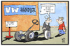 Cartoon: VW-Zuliefererstreit (small) by Kostas Koufogiorgos tagged karikatur,koufogiorgos,illustration,cartoon,vw,arbeiter,volkswagen,zulieferer,streit,autoteile,autobauer,wirtschaft,haendler,cabrio