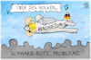 Cartoon: Wachstumsprognose (small) by Kostas Koufogiorgos tagged karikatur,koufogiorgos,flugzeug,wolken,regierung,probleme,schwarz,rot,konjunktur
