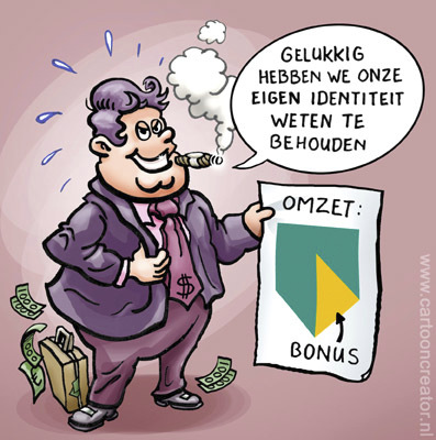 Cartoon: Bonus for ABN bankers (medium) by illustrator tagged bank,bonus,abn,banker,bankier,identiteit,omzet,eigen,illustrator,cartoon