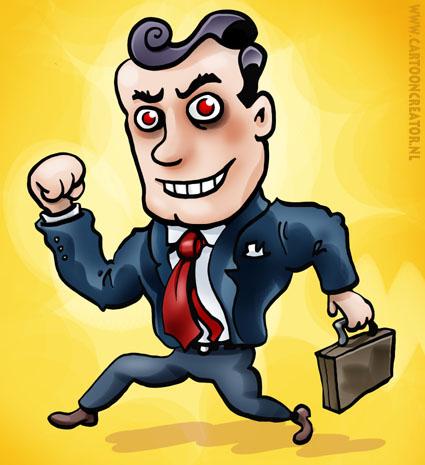 Cartoon: Power manager (medium) by illustrator tagged manager,scary,power,tie,suit,suitcase,smile,running,business,cartoon,satire,welleman,peter,fist,management,leader,control,men,red,success,mister,proud