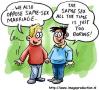 Cartoon: gay marriage (small) by illustrator tagged love,guys,heiraten,heirat,ehe,homosexuell,schwul,gays,same,sex,boring,marriage,illustration,cartoon,character,illustrator,welleman,